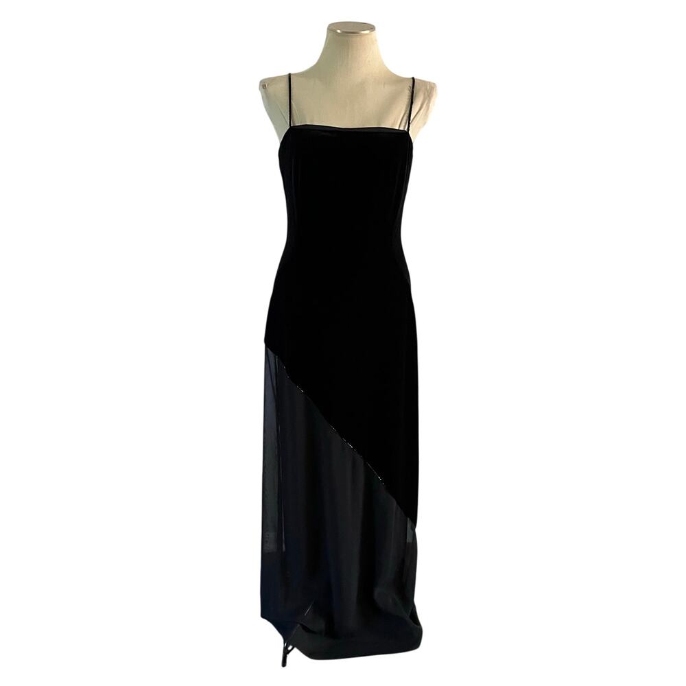 Vintage Y2K 2000s Black Velvet Gown Sz 10 Whimsygoth Fairy Grunge Beaded Prom